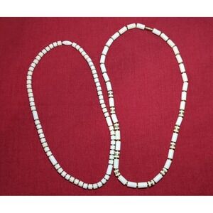 Vintage 60s White‎ Lucite Beads With Gold Tone 28" & 25" Necklaces Screw Clasp